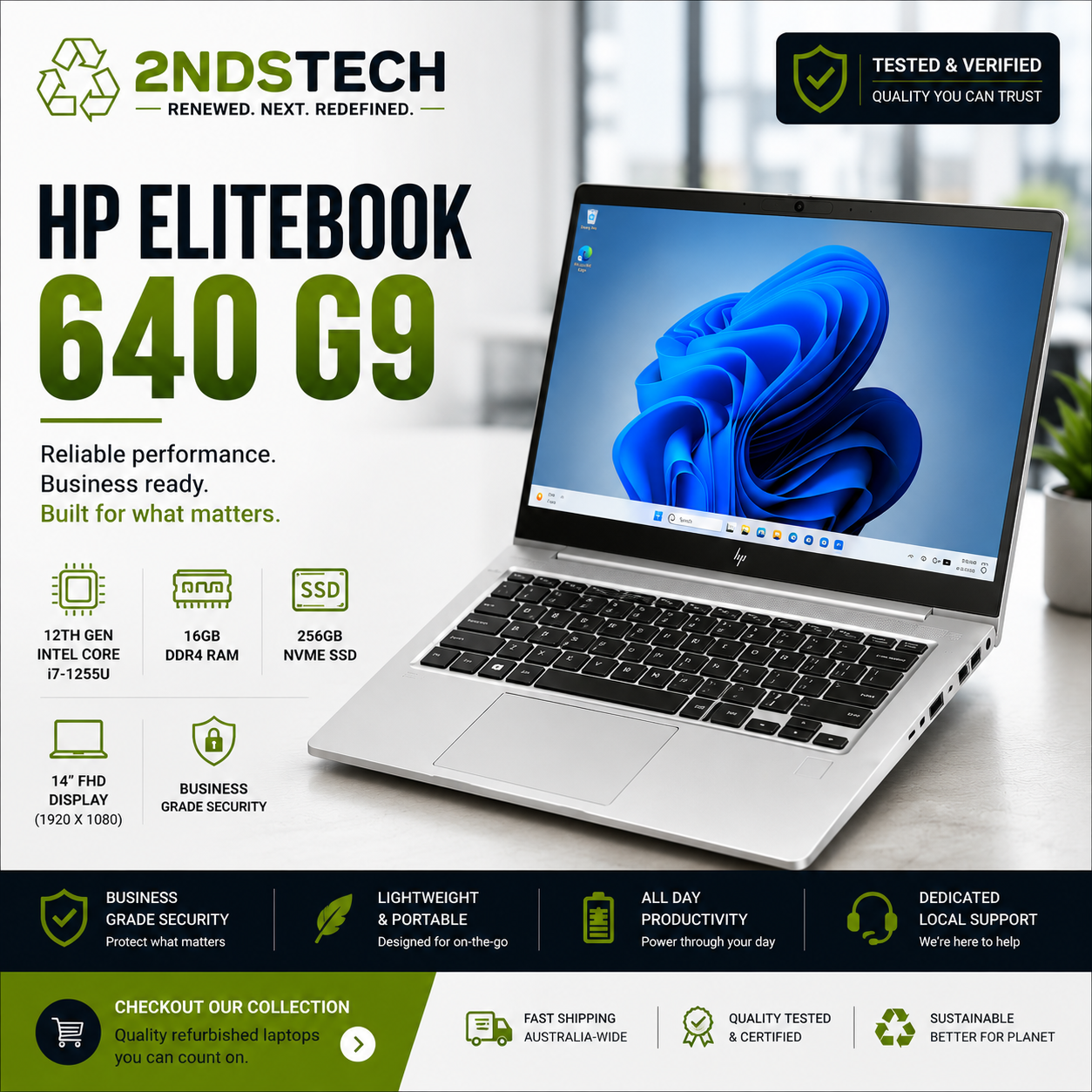 Refurbished HP EliteBook 640 G9 14" i7-1255U 16GB 256GB SSD Win11 Pro