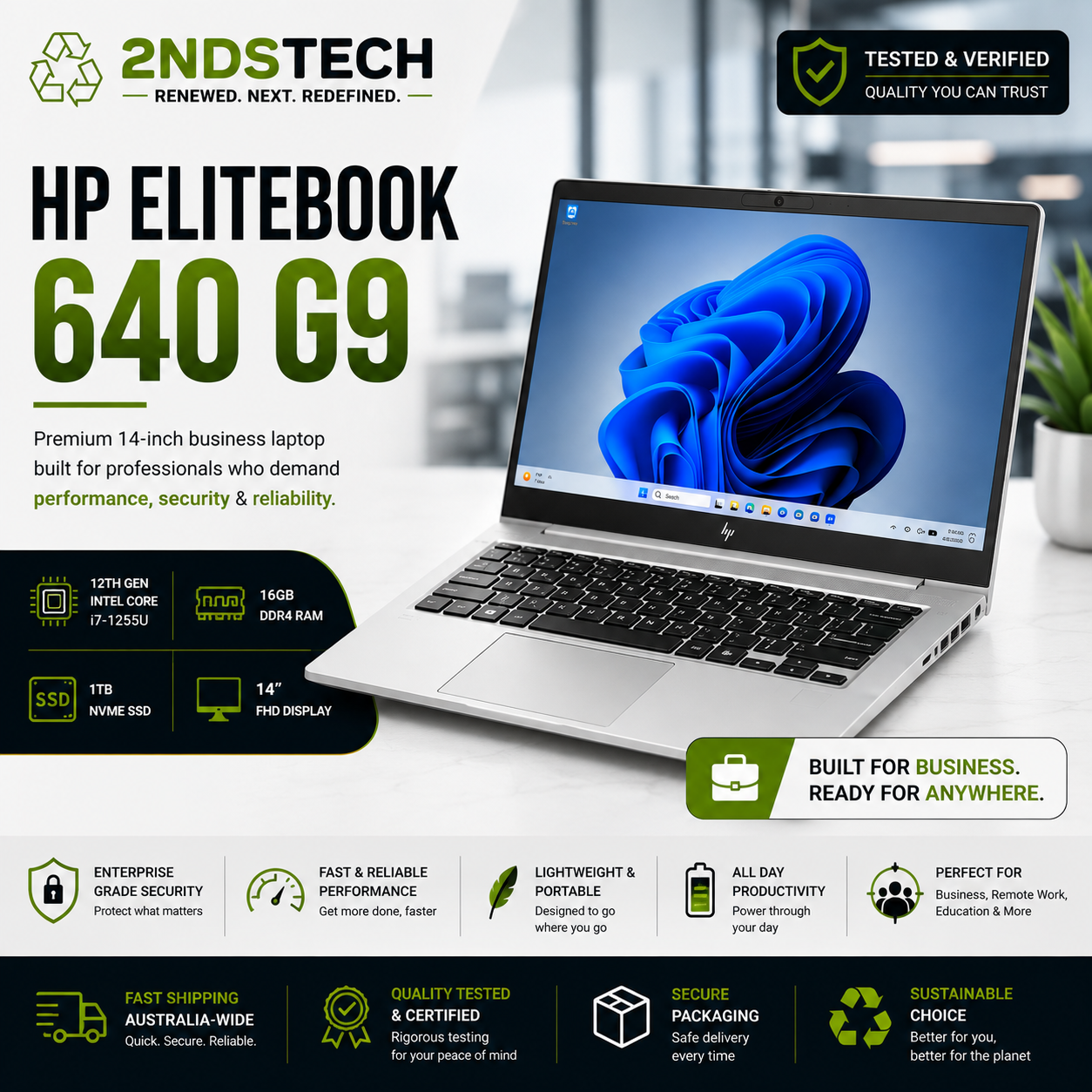 Refurbished HP EliteBook 640 G9 14" i7-1255U 16GB 1TB SSD Win11 Pro