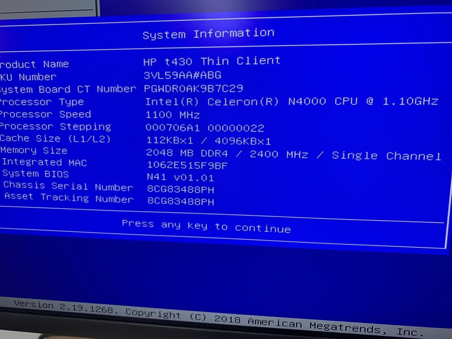 HP T430 ThinClient Intel Celeron N4000 1.10GHz / 2GB / 16GB2