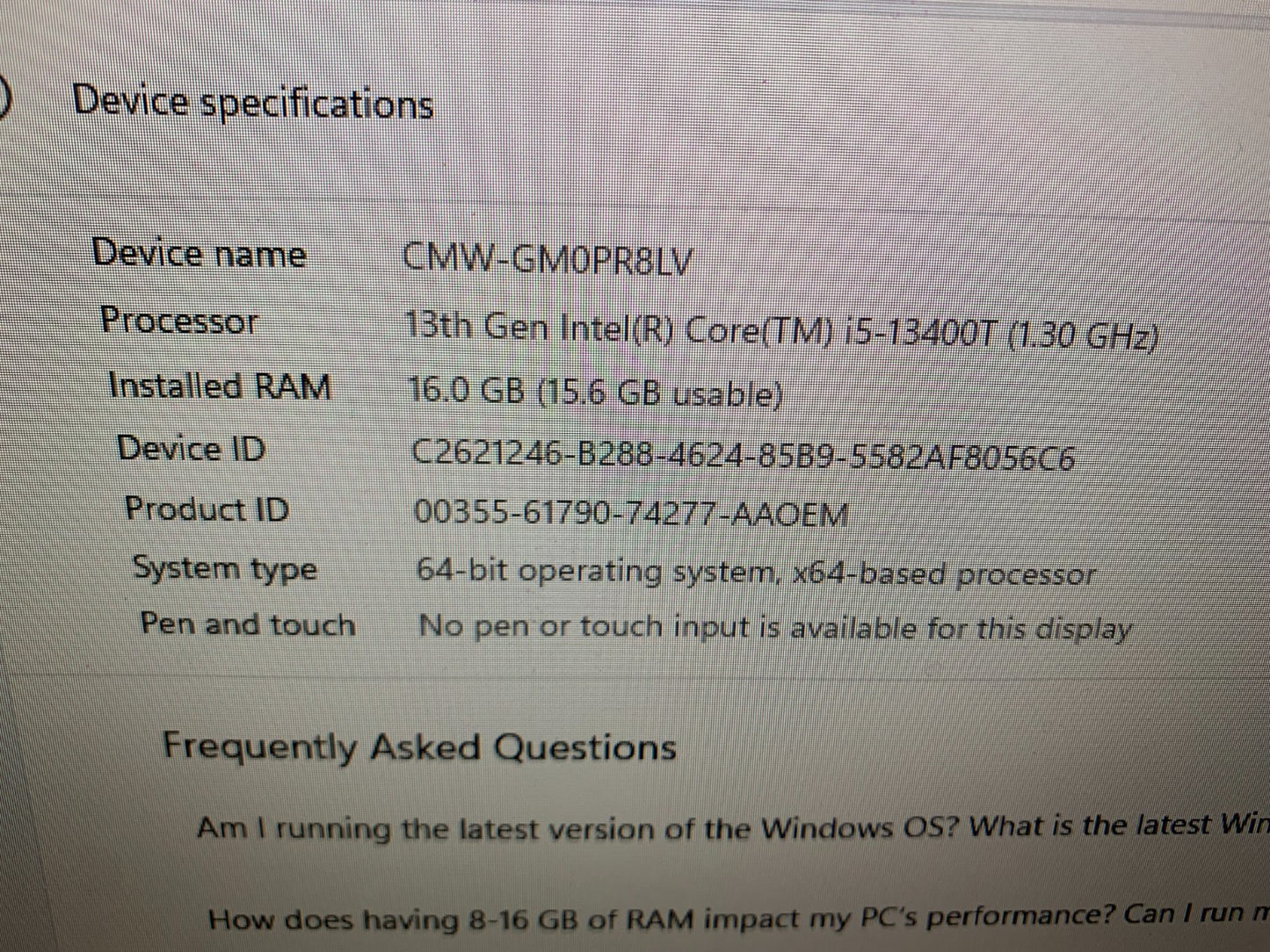 Lenovo M70q Gen 4 Mini 13th Gen i5-13400T / 16GB / 256GB SSD3