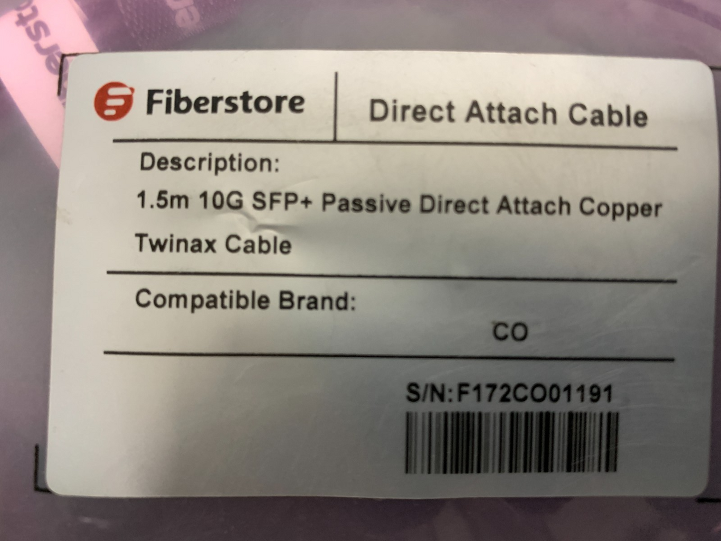 Fiberstore Direct Attach Cable 1.5m 10G SFP+ Passive Direct Attach Copper Twinax1