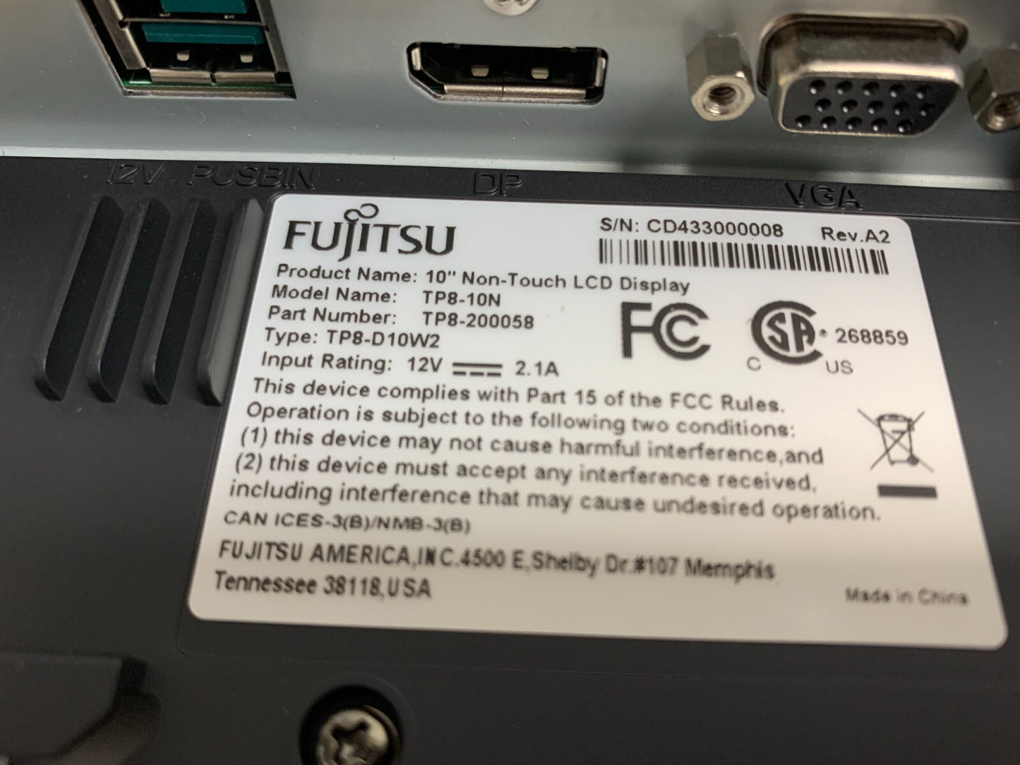 New Fujitsu TP8-10N 10" Non-Touch LCD Display No PSU3