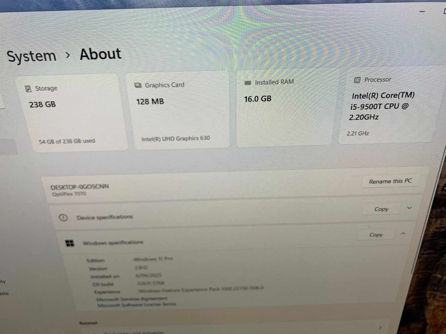 Dell Optiplex 7070 i5-9500T 2.20GHz / 16GB / 256GB SSD Mini PC2