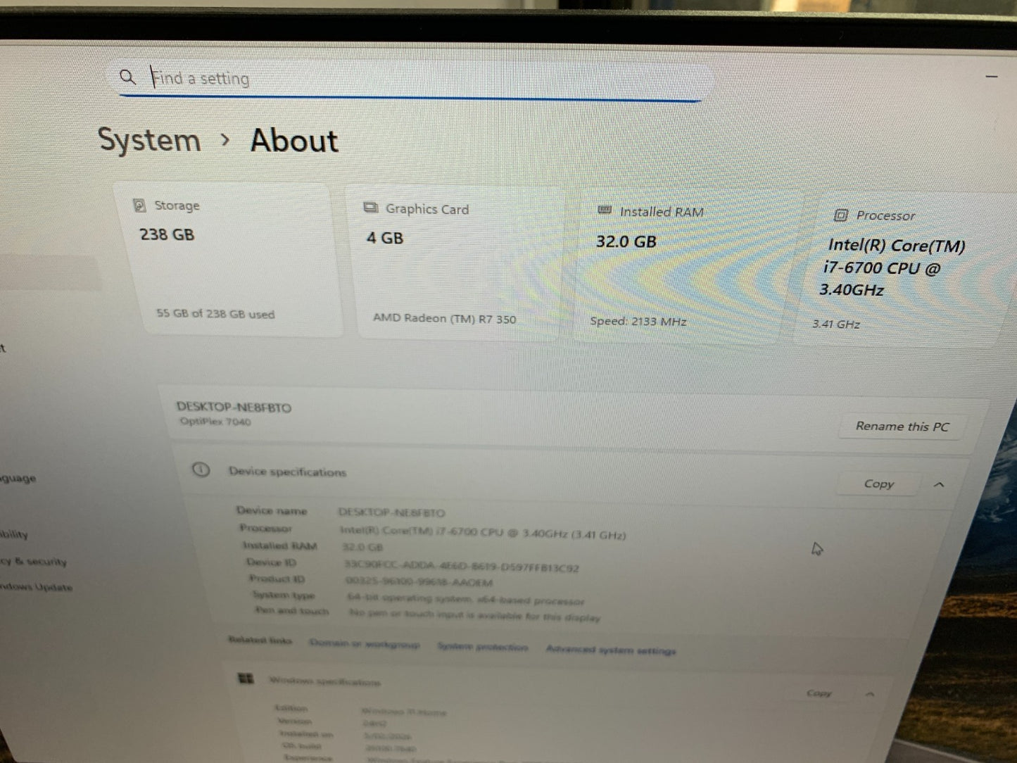 Dell Optiplex 7040 i7-6700 3.40GHz / 32GB / 256GB SSD2