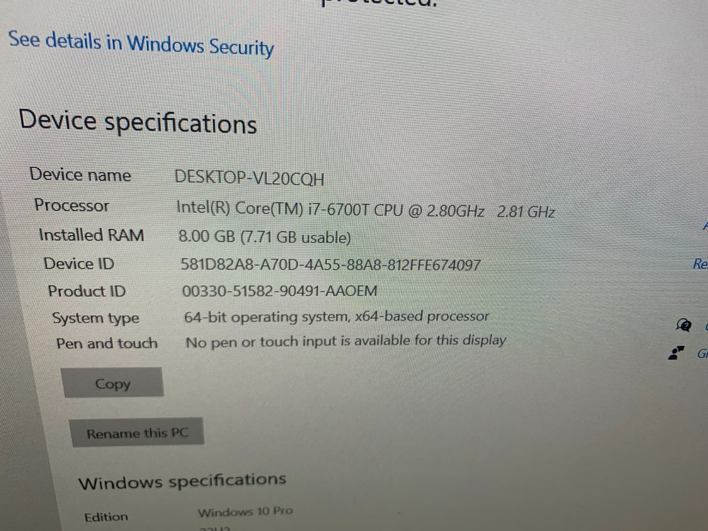 Dell Optiplex 7050 Mini i7-6700T 2.80 / 8GB / 256GB SSD2