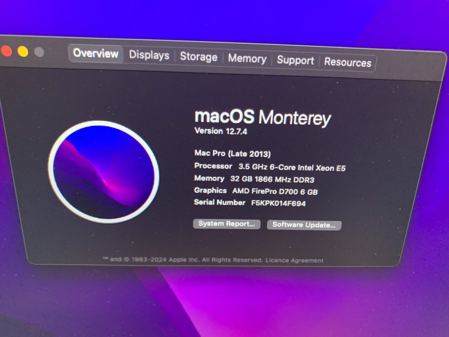Apple MacPro A1481 Late 2013 Xeon E5-1650v2 3.5GHz 6-Core / 32GB Ram / 1TB Flash3