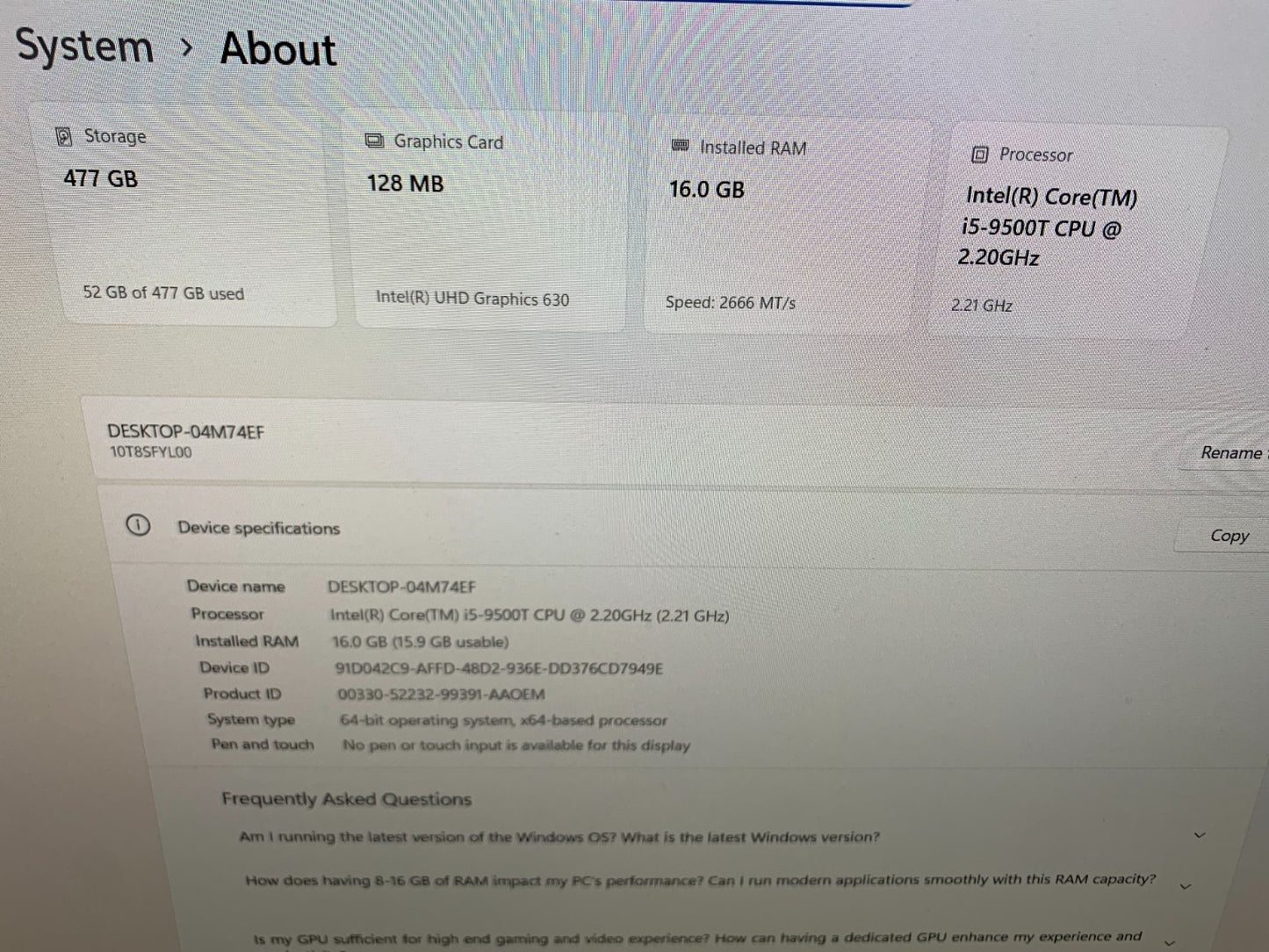 Lenovo ThinkCentre Mini M720Q i5-9600T 2.20GHz /  16GB / 512GB SSD2
