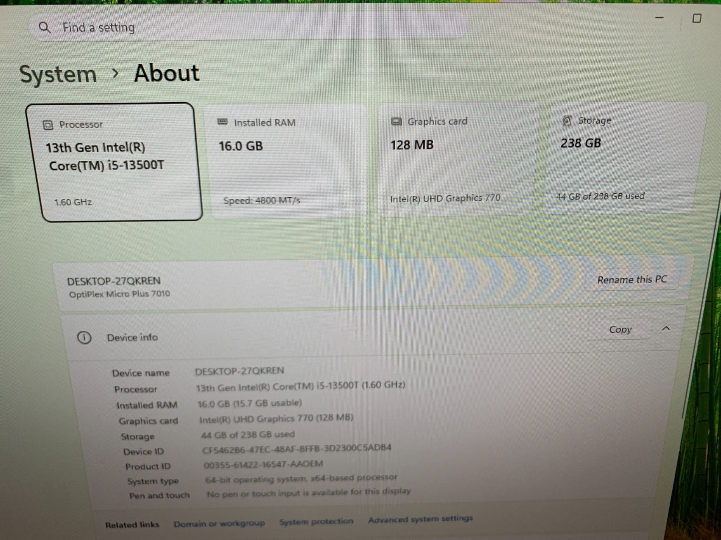 Dell Optiplex Micro Plus 7010 13th Gen i5-13500T 1.60GHz / 16GB /256GB SSD2