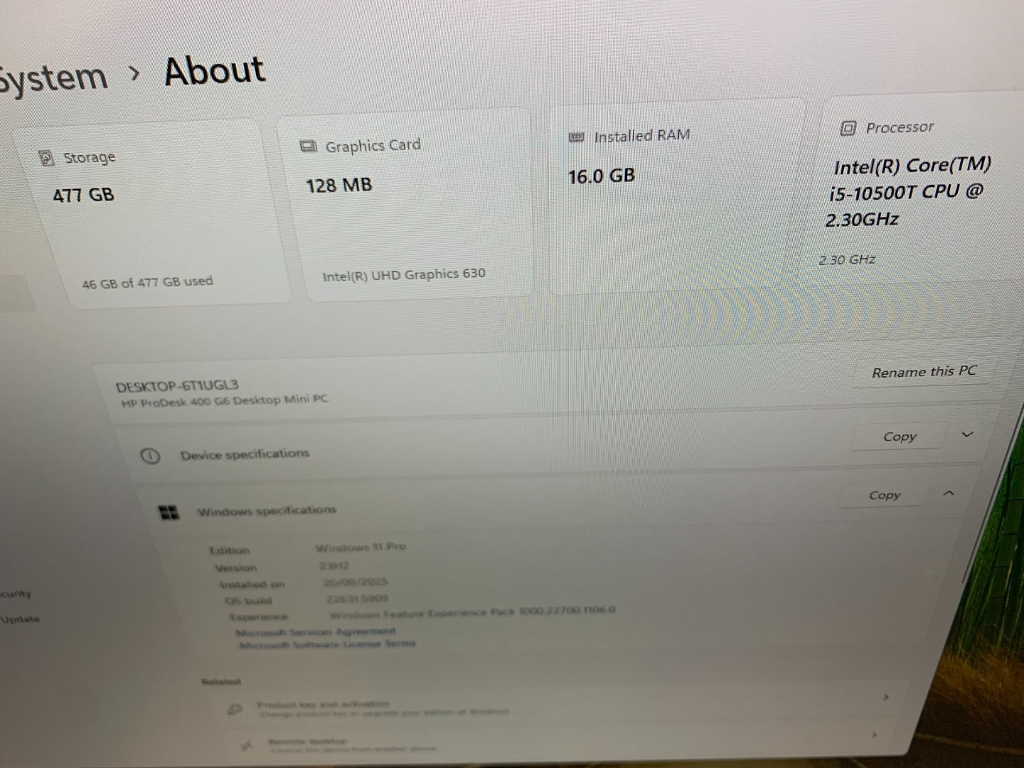 HP ProDesk 400 G6 Desktop Mini PC i5-10500T 2.30GHz / 16GB / 512GB SSD2