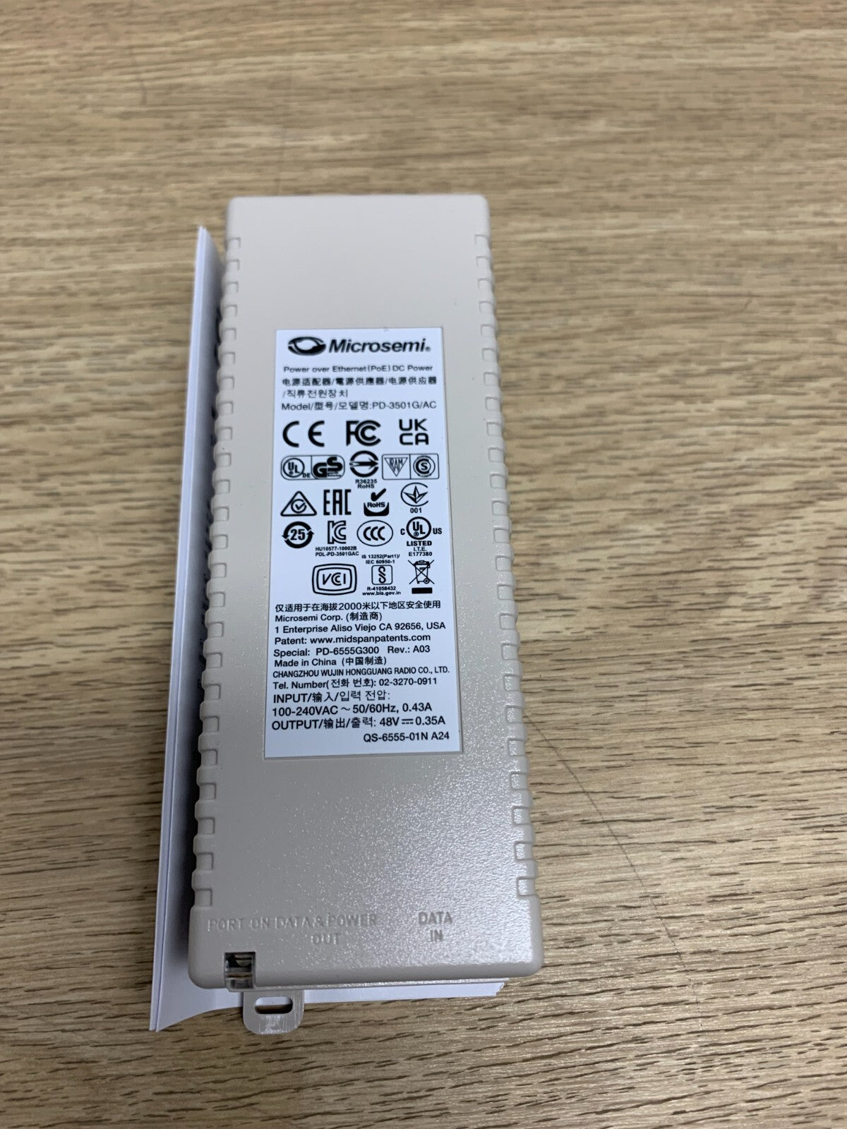 Lot of 10 Extreme Microsemi Power Over Ethernet PoE Injector PD-3501G-ENT3