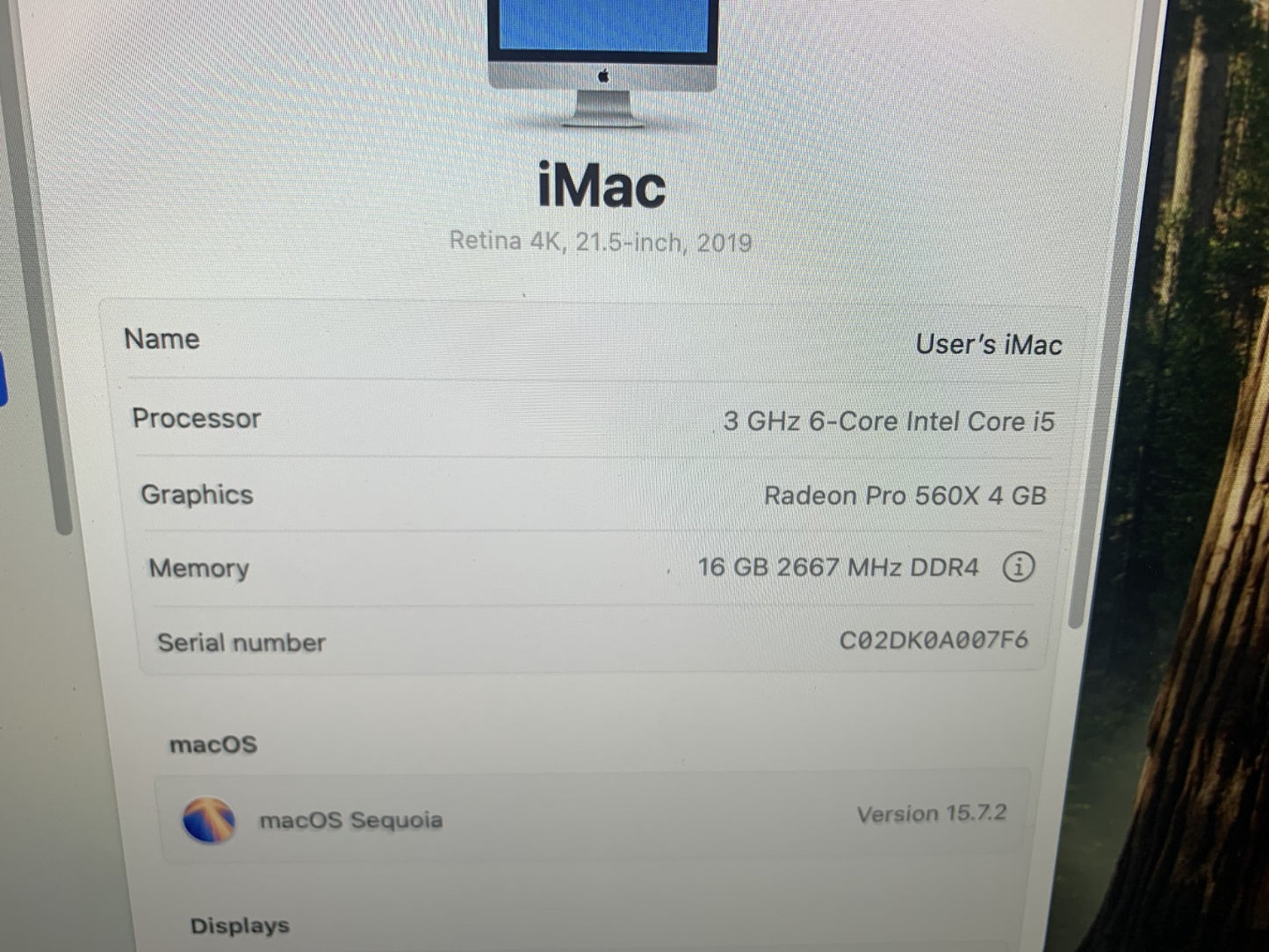 Apple iMac 4K A2116 21.5" 2019 Intel i5 3.2GHz / 16GB / 256GB Hard Drive2