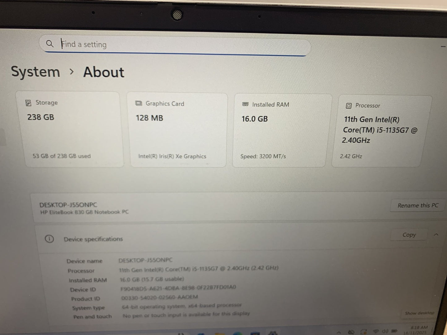 Dell Latitude 5320 11th Gen i5-1135G7 2.40GHz / 16GB / 256GB SSD Touch1