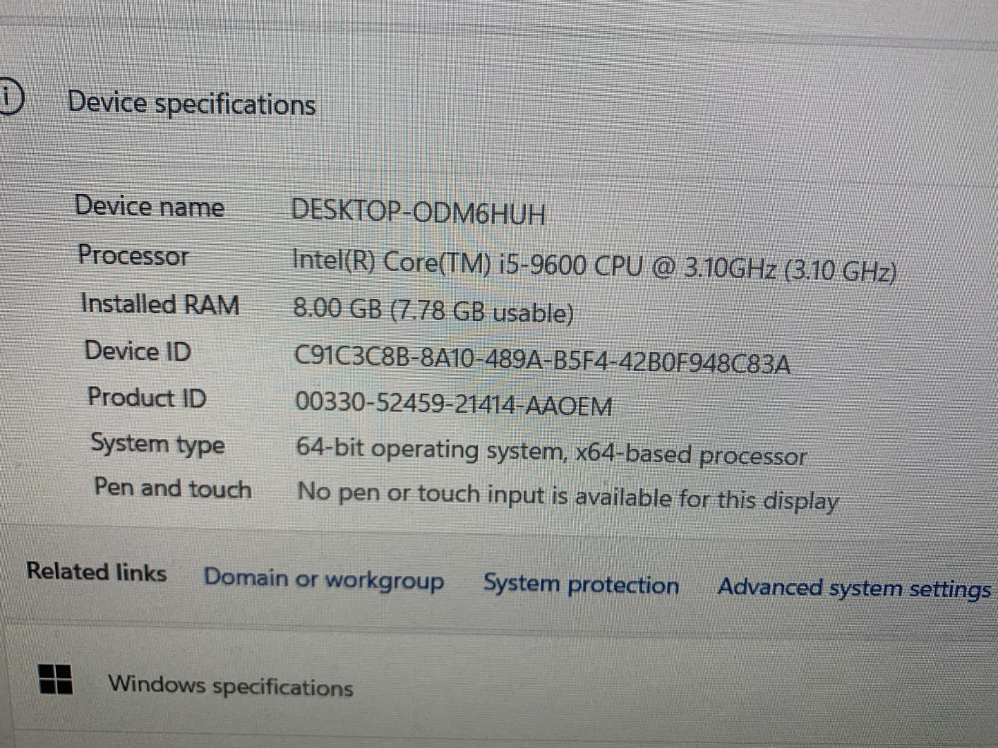 HP EliteDesk 800 G5 SFF i5-9600 3.10GHz/ 8GB / 256GB SSD1