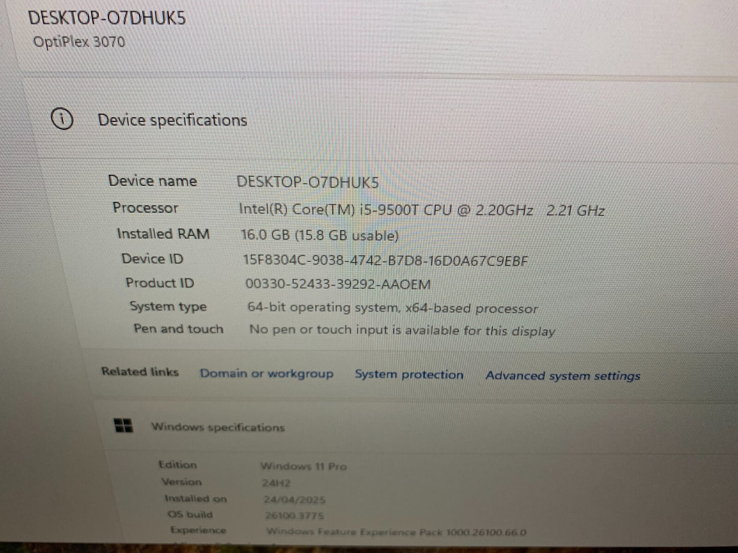 Dell Optiplex 3070 Mini / Micro i5-9500T 2.20GHz / 16GB / 512GB SSD2