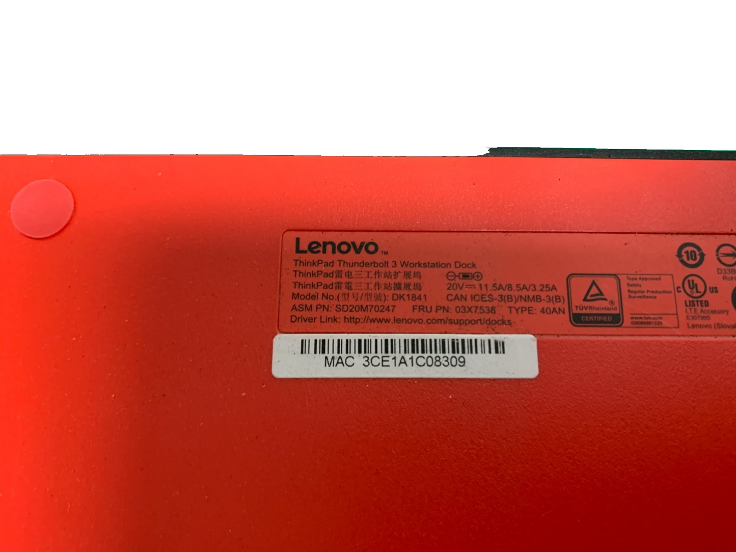 Lenovo Thinkpad Thunderbolt 3 Workstation Dock 03X7538 With PSU2