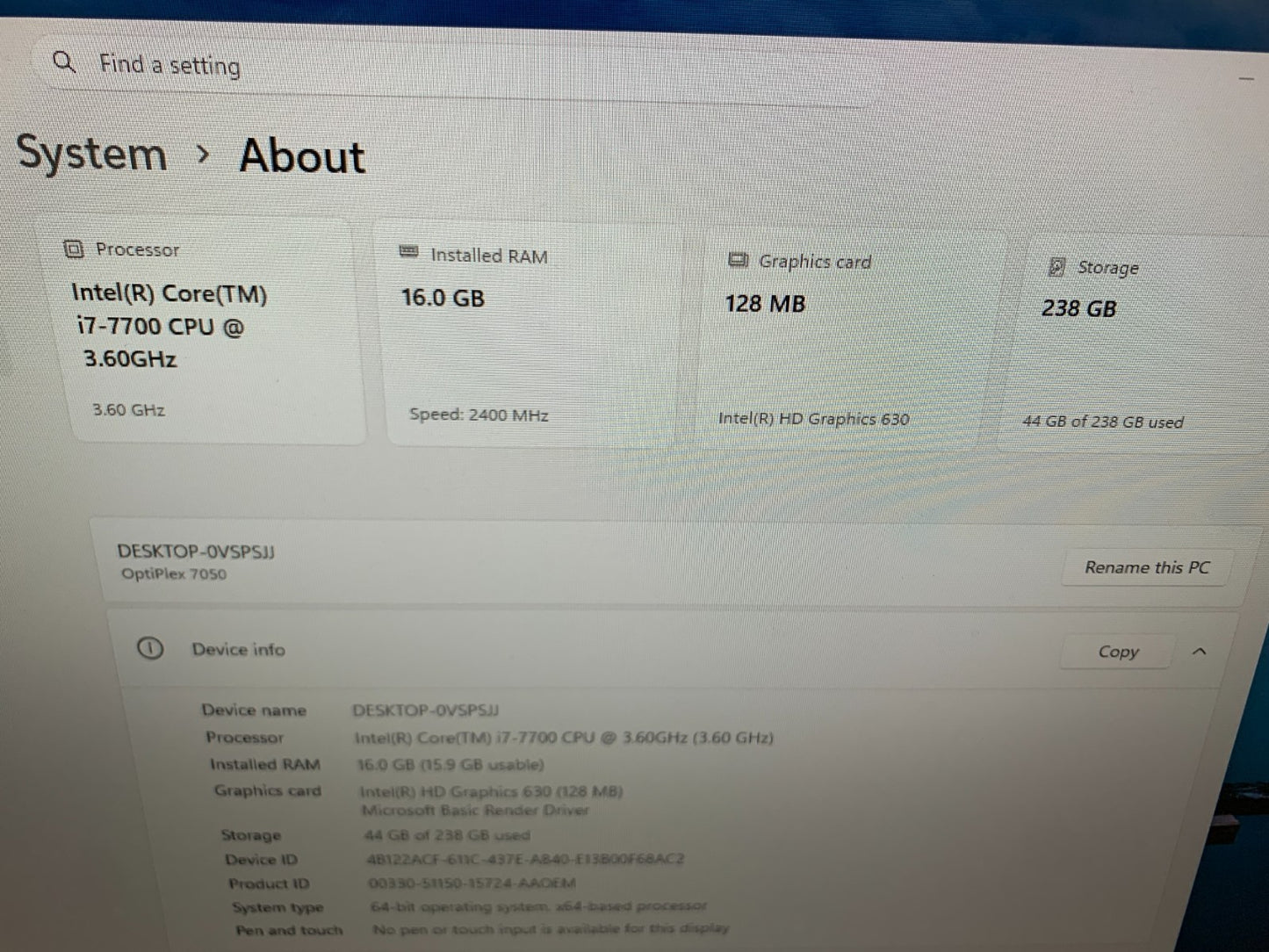 Dell Optiplex 7050 MT 7-7700 3.60GHz / 16GB Ram / 256GB SSD