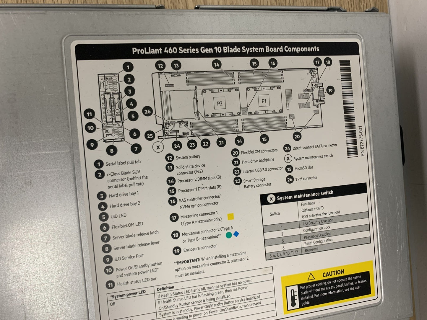 HP Proliant BL460c Gen10 2x Xeon Gold 6132 / No Ram / No HDD1