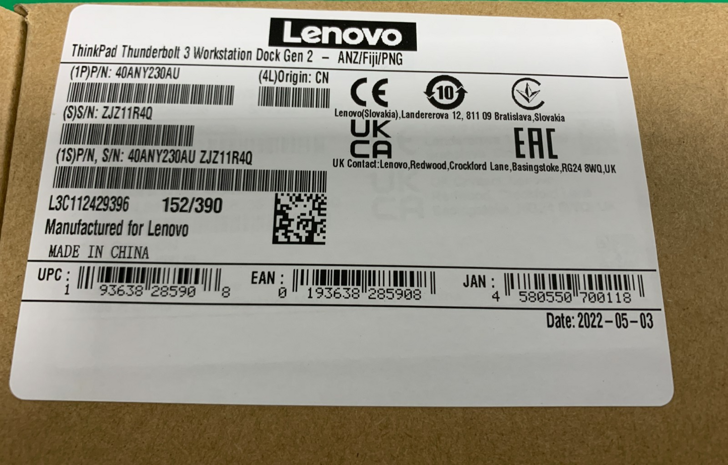Lenovo Thinkpad Thunderbolt 3 Workstation Dock Gen 2 03X7538 With PSU3
