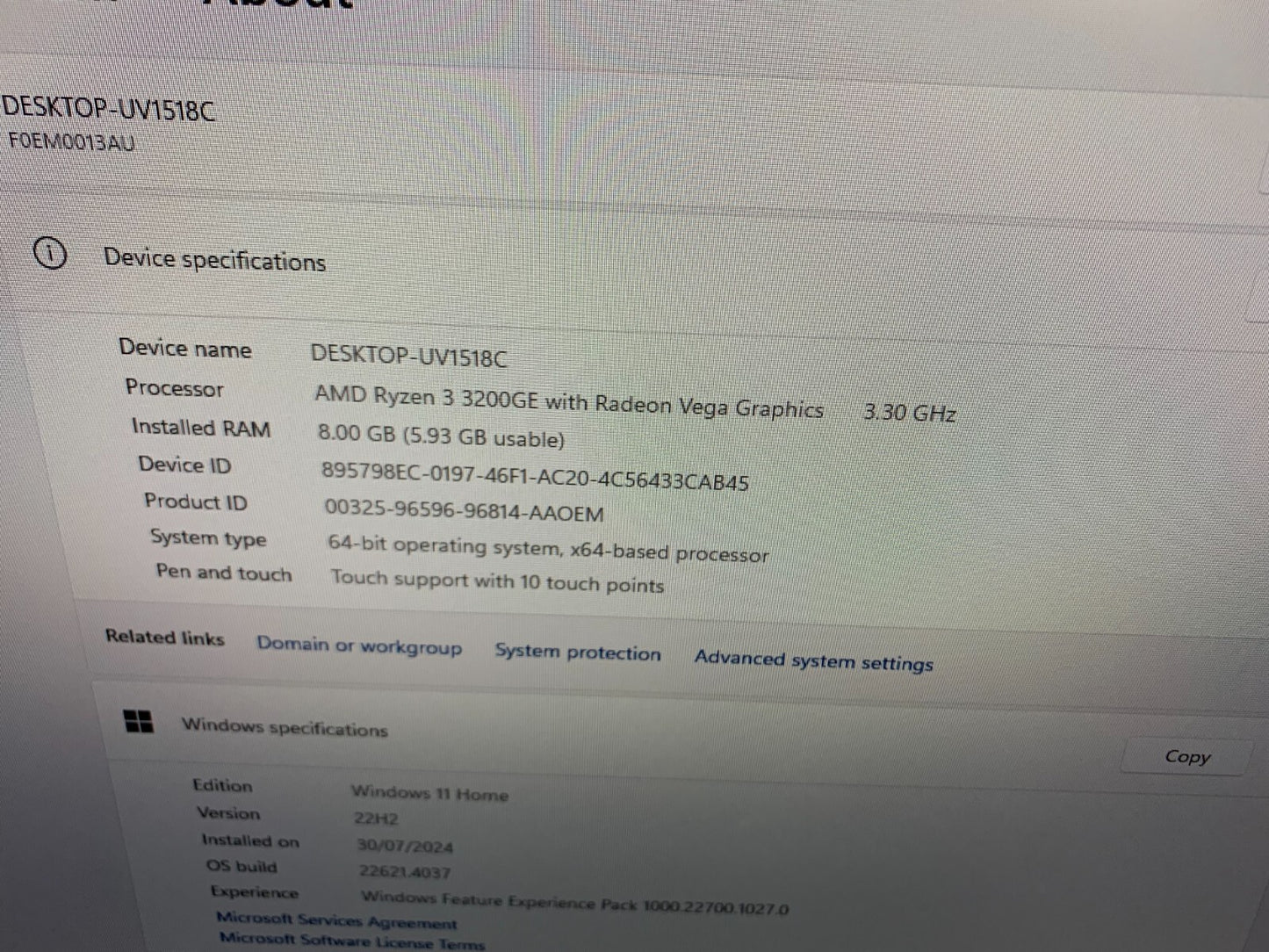 Lenovo IdeaCentre AIO TouchScreen 24" AMD Ryzen 3 3200GE 3.30GHz / 8GB / 256GB2