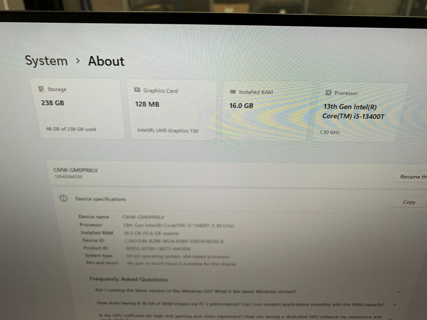 Lenovo M70q Gen 4 Mini 13th Gen i5-13400T / 16GB / 256GB SSD2