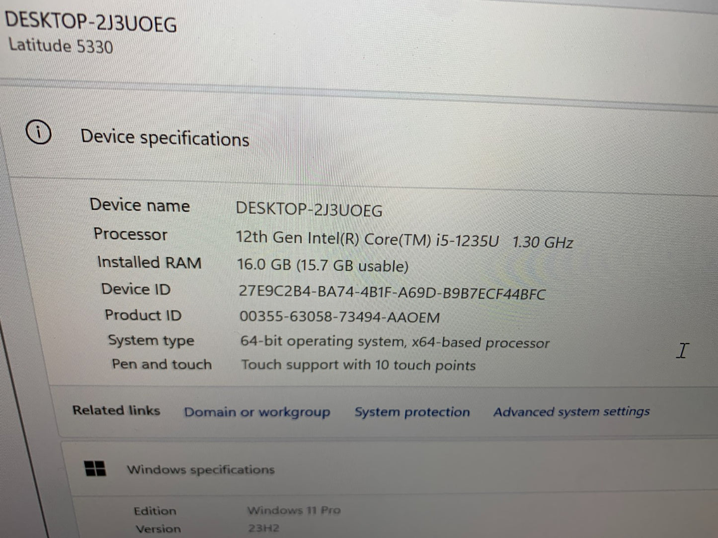 Dell Latitude 5330 Touch 12th Gen i5-1235U 1.30GHz / 16GB / 512GB SSD2