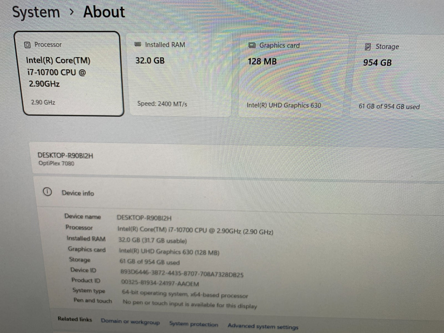 Dell Optiplex 7090 SFF i7-10700 2.90GHz / 32GB / 1TB SSD