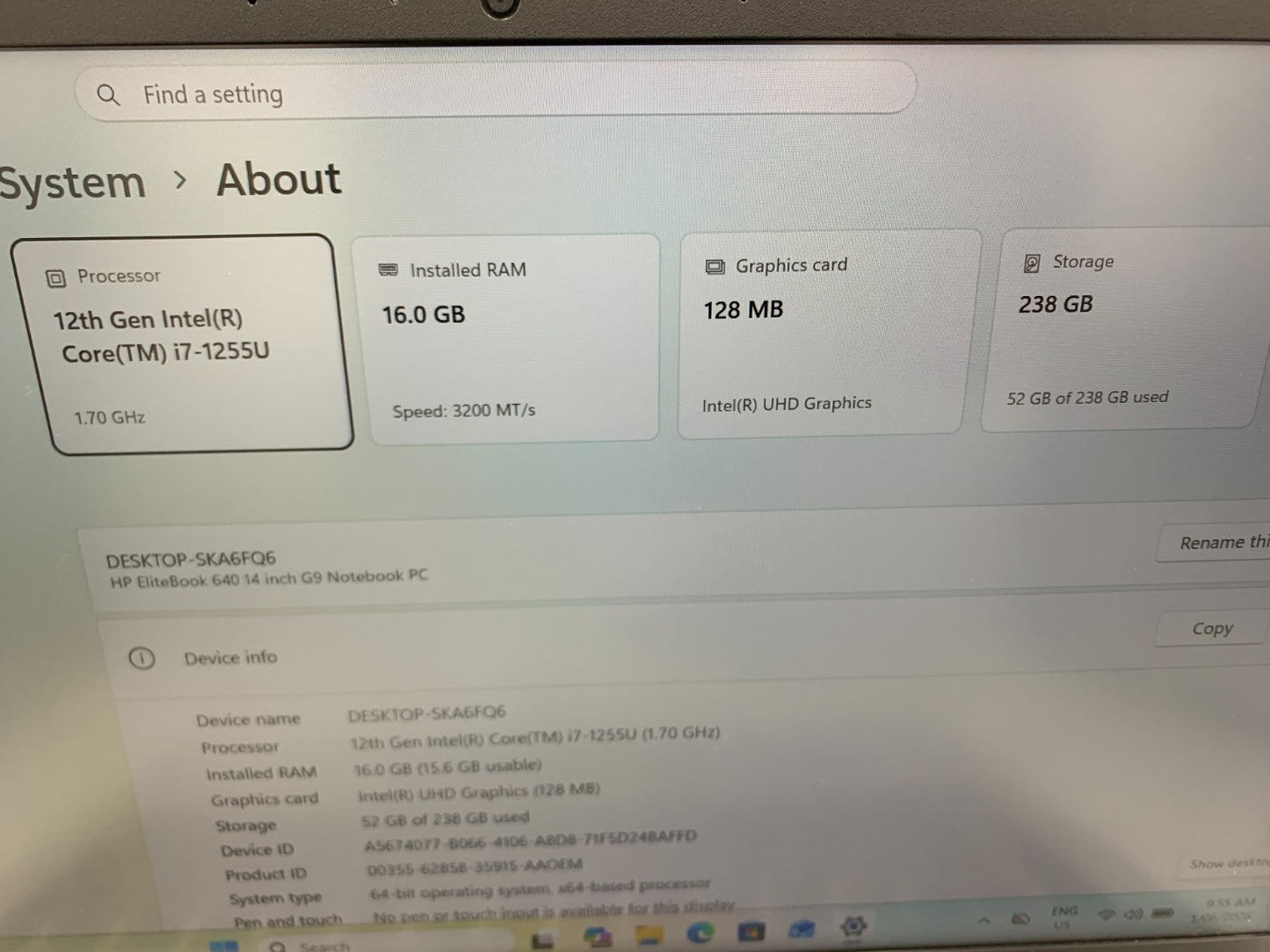 HP EliteBook 640 G9 12th 14" Gen i7-1255U 1.70GHz / 16GB / 256GB SSD1