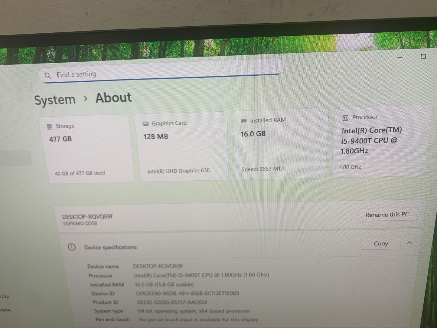 Fujitsu ESPRIMO MPC3 i5-9400T 1.80GHz / 16GB / 512GB SSD2