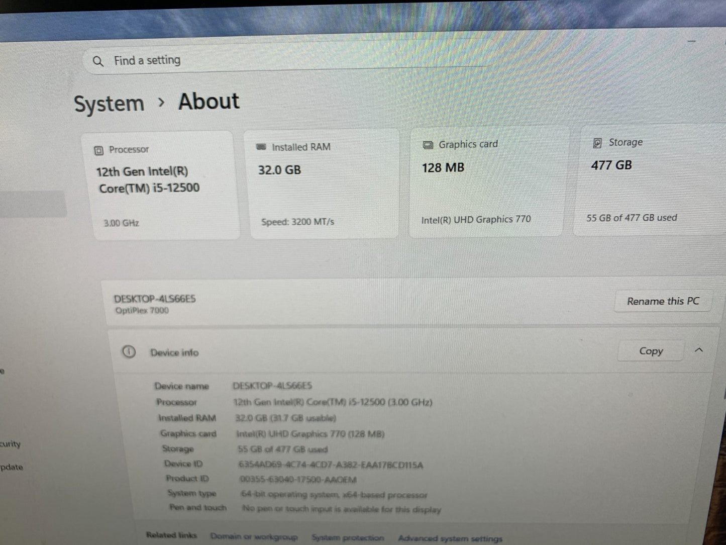 Dell Optilplex 7000 SFF 12th Gen i5-12500 3.00Ghz / 32GB / 512GB SSD2