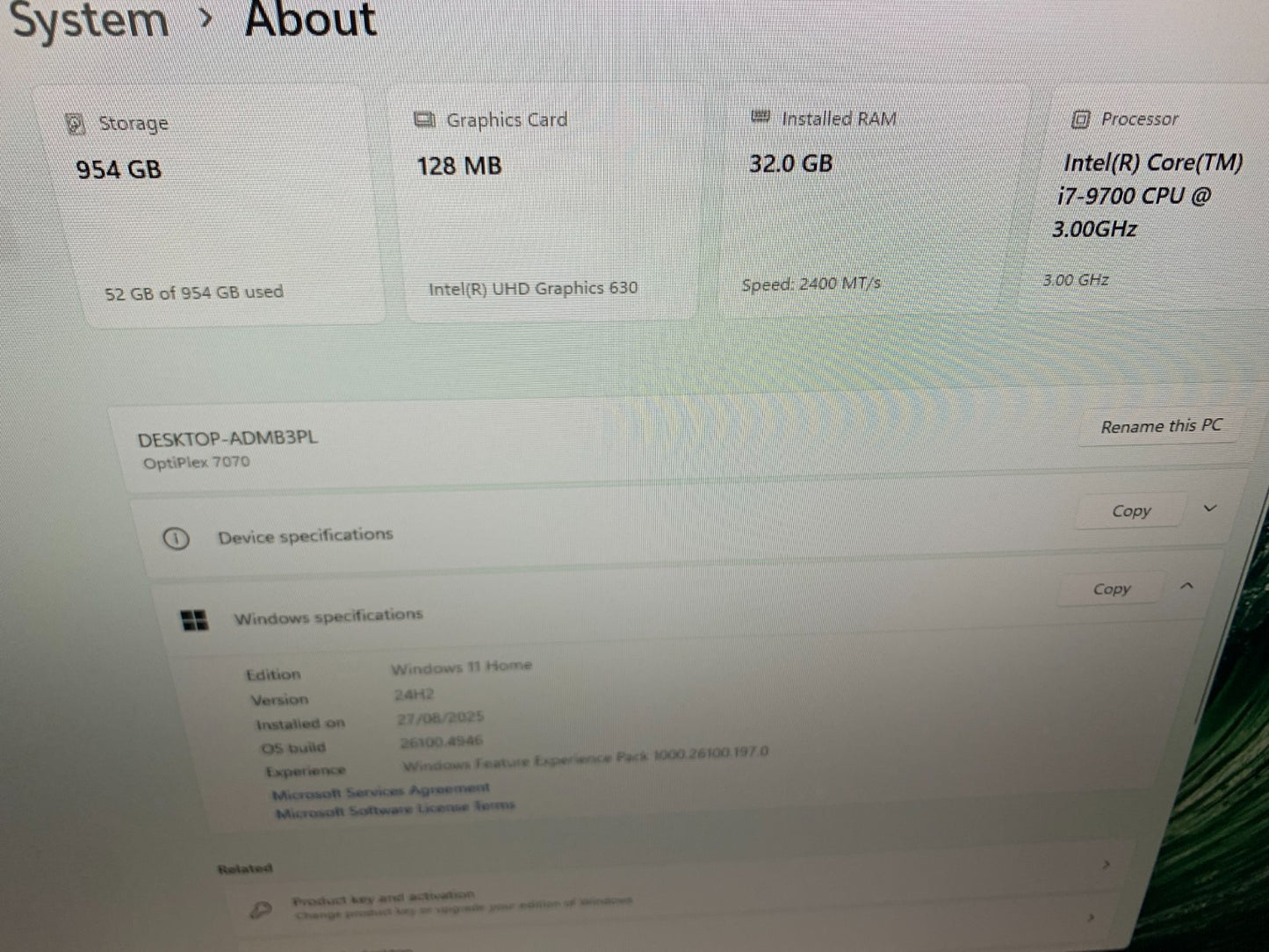 Dell Optiplex SFF 7070 i7-9700 3.00GHz / 32GB /  1TB SSD2