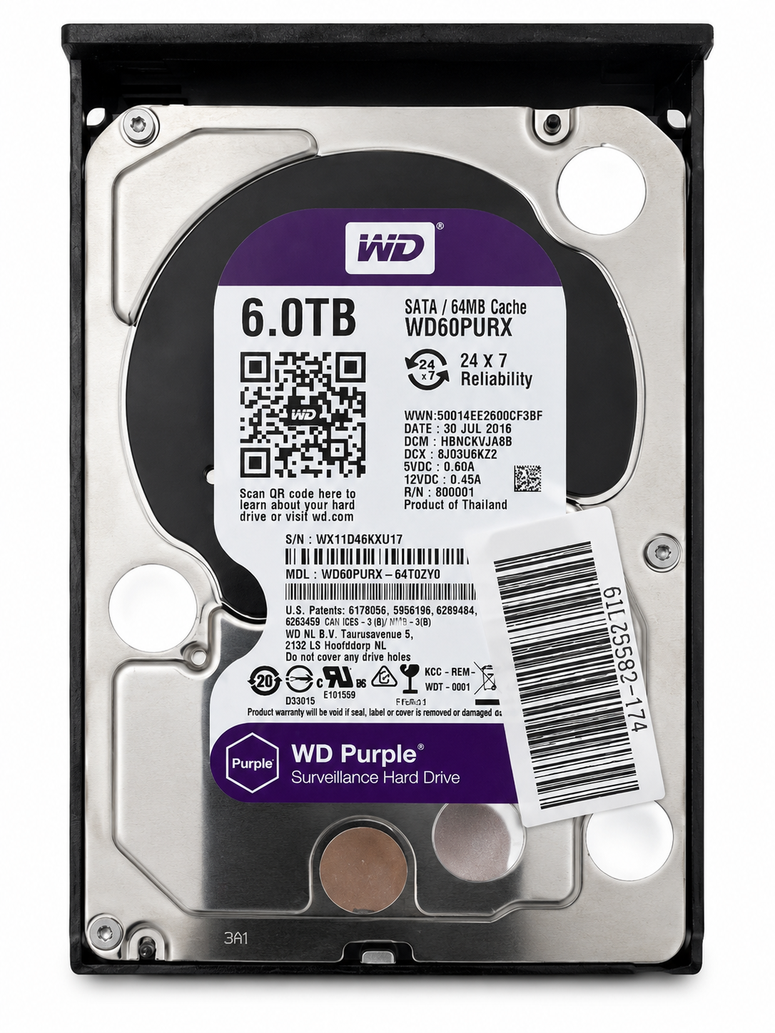 WD Purple Surveilance Hard Drive 6TB SATA 64MB Cache 3.5"