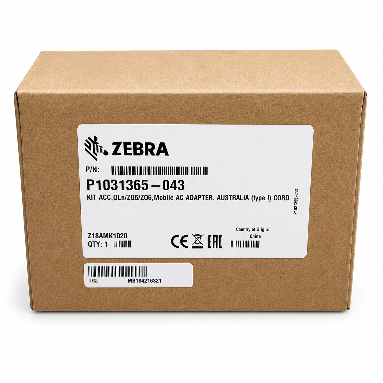 Zebra P1031365-043 Mobile AC Adapter for Qln / ZQ5 / ZQ6 Series Printer